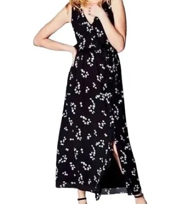 J.Jill Womens Faux Wrap Maxi Dress Black Floral Ruffled V Neck  Petite XS New • $18.99