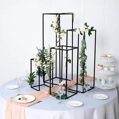 4 MATTE BLACK Geometric Metal Stands Flower Vase Holders Wedding Centerpieces • $76.24