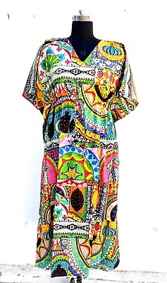 Indian Cotton Multi Vegetable Printed Kaftan Dress Women's Clothing Kaftan Dress • $33.75