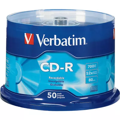 VERBATIM VCDR-50  50Pk CD-R Spindle 52X 80Min / 700Mb Write-Once CD-R 50PK CD-R • $19.95