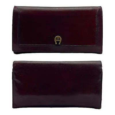 Vintage 60s 70s ETIENNE AIGNER Large Leather Wallet Kisslock Coin Purse OXBLOOD • $71.99