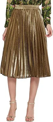 Women's Premium Metallic Shiny Shimmer Accordion Pleated Midi Skirt • $10.99