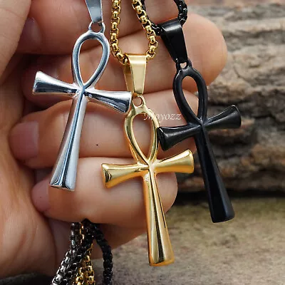 Mens Ancient Egyptian Ankh Cross Pendant Necklace Hip Hop Jewelry Chain 24  Gift • $9.99