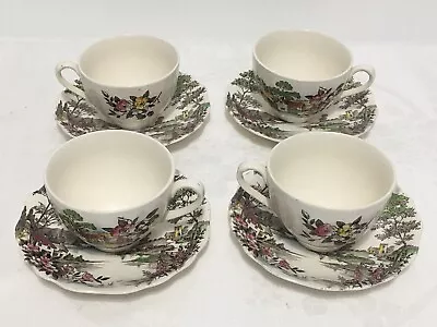 Vintage J & G Meakin Sol Hand Painted Lot Of 4 Cup & Saucer Sets- Spring - T10 • $19