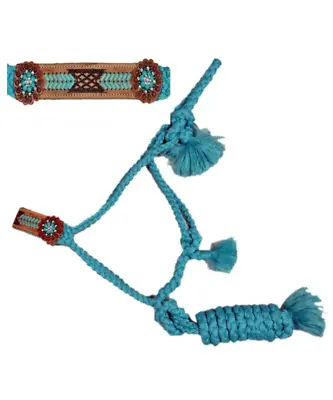 New! Woven Turquoise NYLON MULE TAPE HALTER W/ 8' Foot Removeable Lead Lacing • $29.99