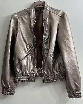 Vintage Jordache Jacket Gold Metallic Faux Leather Zip 80s Style Medium Disco • $49.99