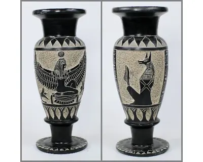 £161.09 • Buy Ancient Vase (Amphora) With Hand Carved Figures Of Jackal God Anubis & ISIS