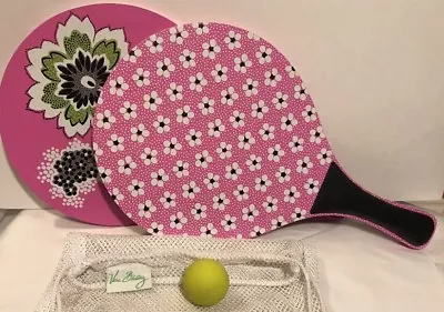 Vera Bradley Priscilla Pink Paddle Ball Set With Mesh Bag Rare Retired Limited • $24