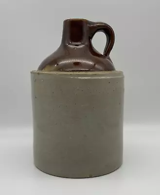 Antique MOONSHINE WHISKEY Jug 9  Stoneware 2-Tone Brown Tan 1/2 Gal • $31.91