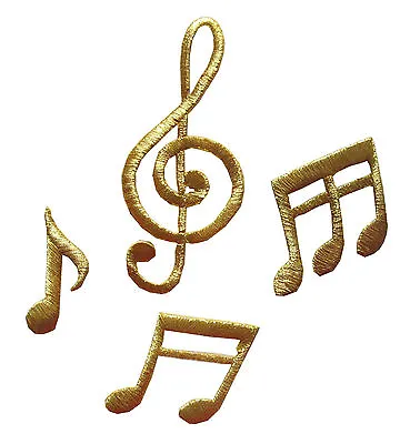 #2404 Lot 4Pcs Gold/Golden Music Notes Embroidery Iron On Applique Patch • $5.99