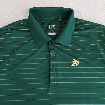 Cutter & Buck Mens XL MLB Oakland A's Logo Striped Short Sleeve Polo Shirt • $18.99