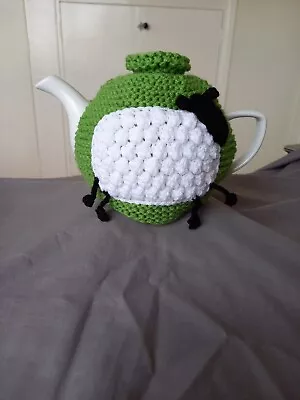 £5 • Buy Hand Knitted Tea Cosy Medium. Green Decorated With A  Crochet Sheep.