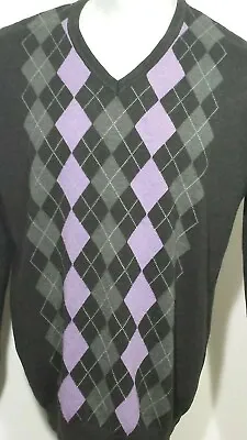 Claiborne Men's Sweater Argyle Large Gray Purple  • $12.14