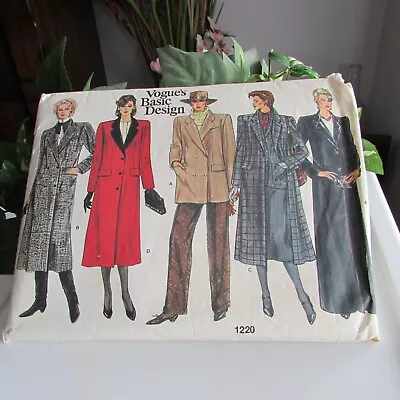 WOMENS UNCUT Vogue’s Basic Design 1220 Sewing Pattern Coat SIZE 16 • $6.99