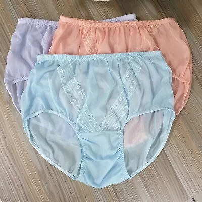 Lot Of 3 Vintage Panties Sheer Nylon Brief Blue Purple Orange Size 8 Hip 40-44  • $46.85