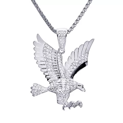 Men's Hip Hop Iced Silver Eagle Pendant 24  Box Chain Necklace SET BSH 13585 S • $25.99