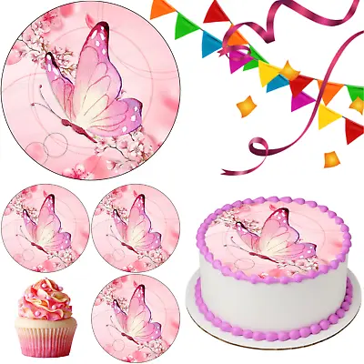 Butterfly Flower Cake Topper Party Decoration Edible Birthday Gift Celebration • £6.49