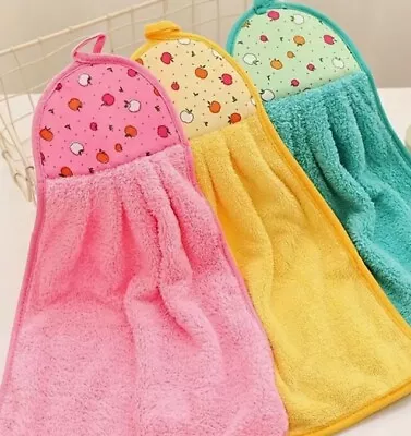 Set Of 3 Fleece Ultra Absorbing Cottage Tea Kitchen Bathroom Towels W/ Hooks • $12.95