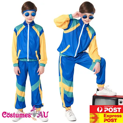 Boys 80s Costume Kids Child Blue Tracksuit 1980s Height Of Fashion Disco Party • $20.45