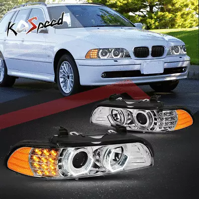 (LED DUAL U-HALO+TURN SIGNAL) Projector Headlights For 96-03 BMW E39 M5 Chrome • $269.99