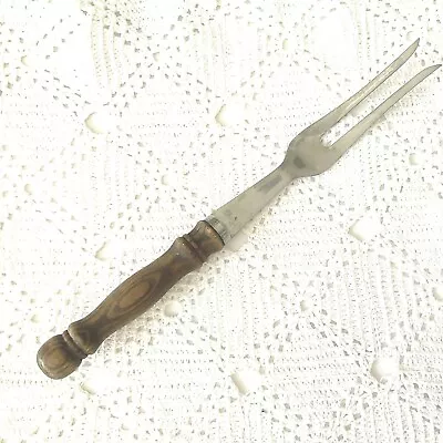 Fiesta Stainless Steel 2 Prong Meat Fork Vintage Wood Handle 11-1/2  Taiwan Used • $5