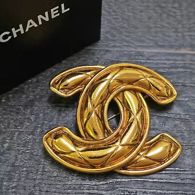 CHANEL Gold Plated CC Logos Matelasse Vintage Pin Brooch #261c Rise-on • $673.50