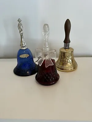 3 VTG Avon Bell Bottles 3 Oz.  Perfume 2 Full Blue Red Paul Revere Gold • $7