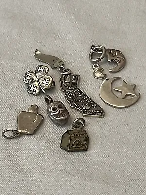$34 • Buy Vintage Silver Charms Calif. Apple Moon Candy House Skull 4H Moon Star 925