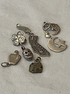 $34 • Buy Vintage Silver Charms Calif. Apple Moon Candy House Skull 4H Moon Star 925