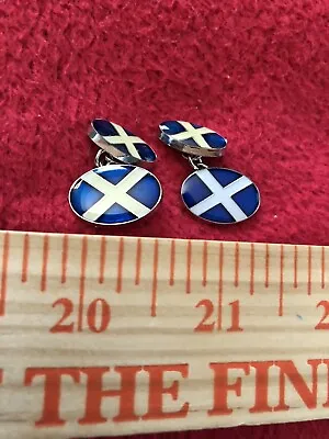 Blue & White Scottish Flag Saltire St. Andrew's Cross Oval Chain Cufflinks • £24.12