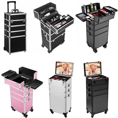 Rolling Makeup Case Artist Cosmetic Train Case Aluminum 4-In-1 Makeup Trolley • $89.99