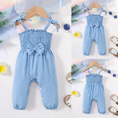 Newborn Baby Girls Strappy Jumpsuit Pants Summer Holiday Sleeveless Trousers UK • £7.99