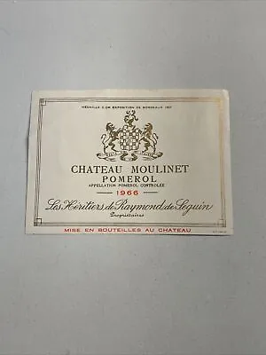 Vintage Wine Bottle Label -- Chateau Moulinet Pomerol 1966 • $2.99