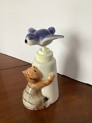 Vintage Lotion Soap Dispenser ~Cat And Bird~1987~Porcelain~Works • $19.99