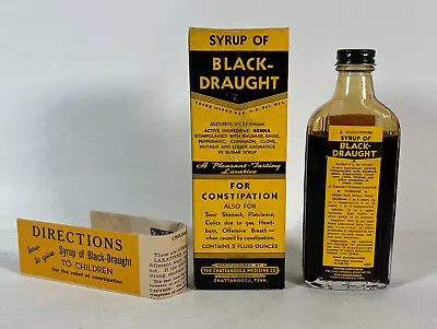 VINTAGE Syrup Of BLACK-DRAUGHT LAXATIVE Bottle & Box FULL DISPLAY ONLY • $24.99