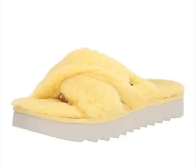 Womens Koolaburra By Ugg Yellow Fuzz Furry Fluffy Slippers Slides New Sz 10 • $34.19