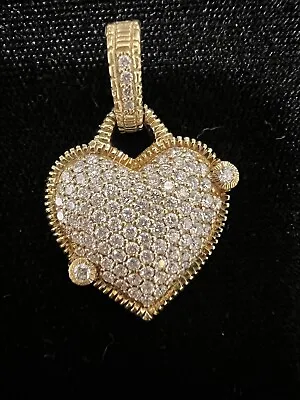 Judith Ripka Diamond & And 18K Gold Sparkling Pave Heart Clip-on Pendant • $3450