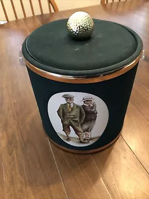 Golf Ice Bucket Golfer Green Felt Clear Handle With Lid Bar Made In USA Vintage • $15.95