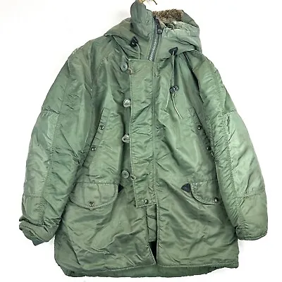 Vintage N3-B Sherpa Lined Hood Parka Jacket Size Large Green Insulated • $55.24