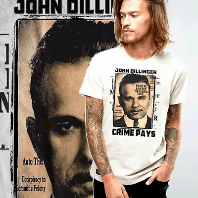 Gangster T-shirt John Dillinger Hitman Mob Street Hustle Mobster Mafia White Tee • $19.99