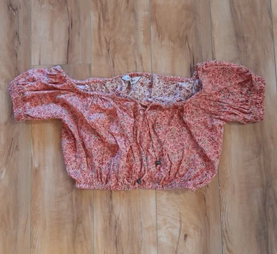 $32.50 • Buy Arnhem Top Women's Size 6 Boho Apricot Floral OTS Crop Drawstring Neckline GC🍑