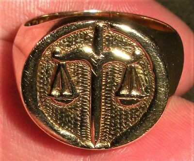 ANTIQUE SOLID 14K GOLD JUSTICE SCALE & SWORD SIGNET RING FOR JUDGE / LAWYER Tuvi • $1500