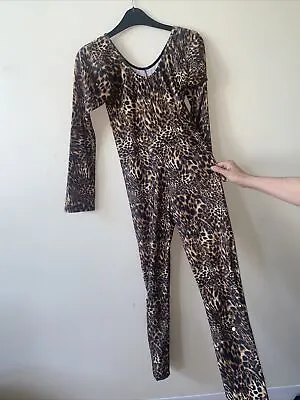 £7.50 • Buy Leopard Print Catsuit Long Sleeve Children’s Teens Adults Dance Costume Size 4