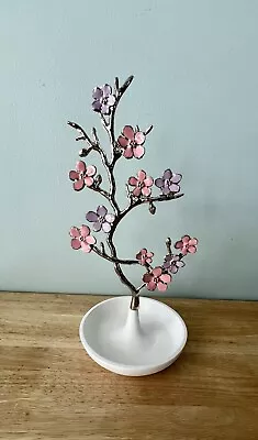 Jewelry Display Tree Gold W/ Pink & Purple Flowers 11.5” W/White Base • $10