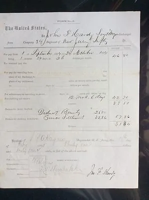 $142.49 • Buy 1865 CIVIL WAR DISCHARGE PAPER New Jersey Infantry * Signed Sgt Major John Hardy