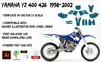 YAMAHA YZ 400 426  1998-2002 Template Vector 1/1 Real Scale EPS-PDF-CDR Format • $20