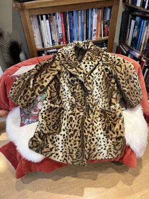 £24.50 • Buy TOPSHOP Leopard Animal Print Vintage Style Faux Fur Swing Coat SIZE 12 RRP £85