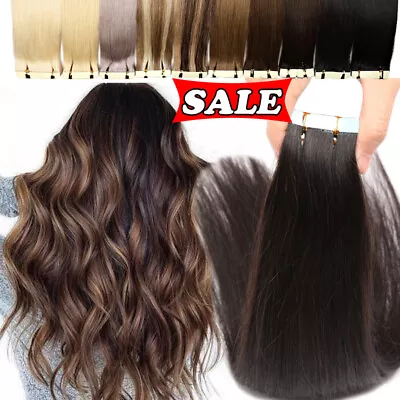 £27.77 • Buy THICK 150G Tape In Glue Real Remy Human Hair Extensions 60pcs Skin Weft Black 20