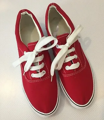 NEW Red Canvas Shoes Pumps In Sizes 3.5 To 7 (EU 36-41) Unisex • £8.99