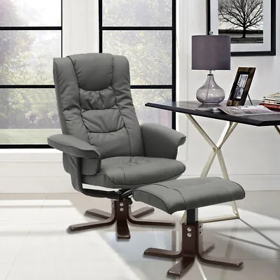 Upholstered PU Leather Armchair Cinema Sofa Recliner Chair With Footrest Stool • £159.95